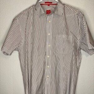 Oscar de la‎ Renta Button Up Men 100% Cotton Casual Shirt Brown/White Stripe
